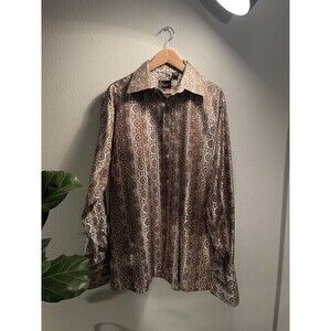 Cigar Couture Brown Geometric Spread Collar Casual Cotton Shirt Size‎ XL